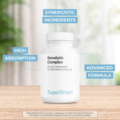 Supersmart Senolytic Complex label highlights Quercefit and Ester-C benefits.
