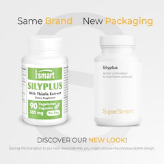 Close-up of Supersmart SilyPlus capsules highlighting phytosome technology