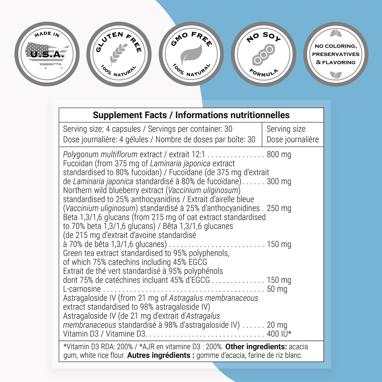 Supersmart Stem Cells Activator dosage label shows the 4 capsules daily recommendation.