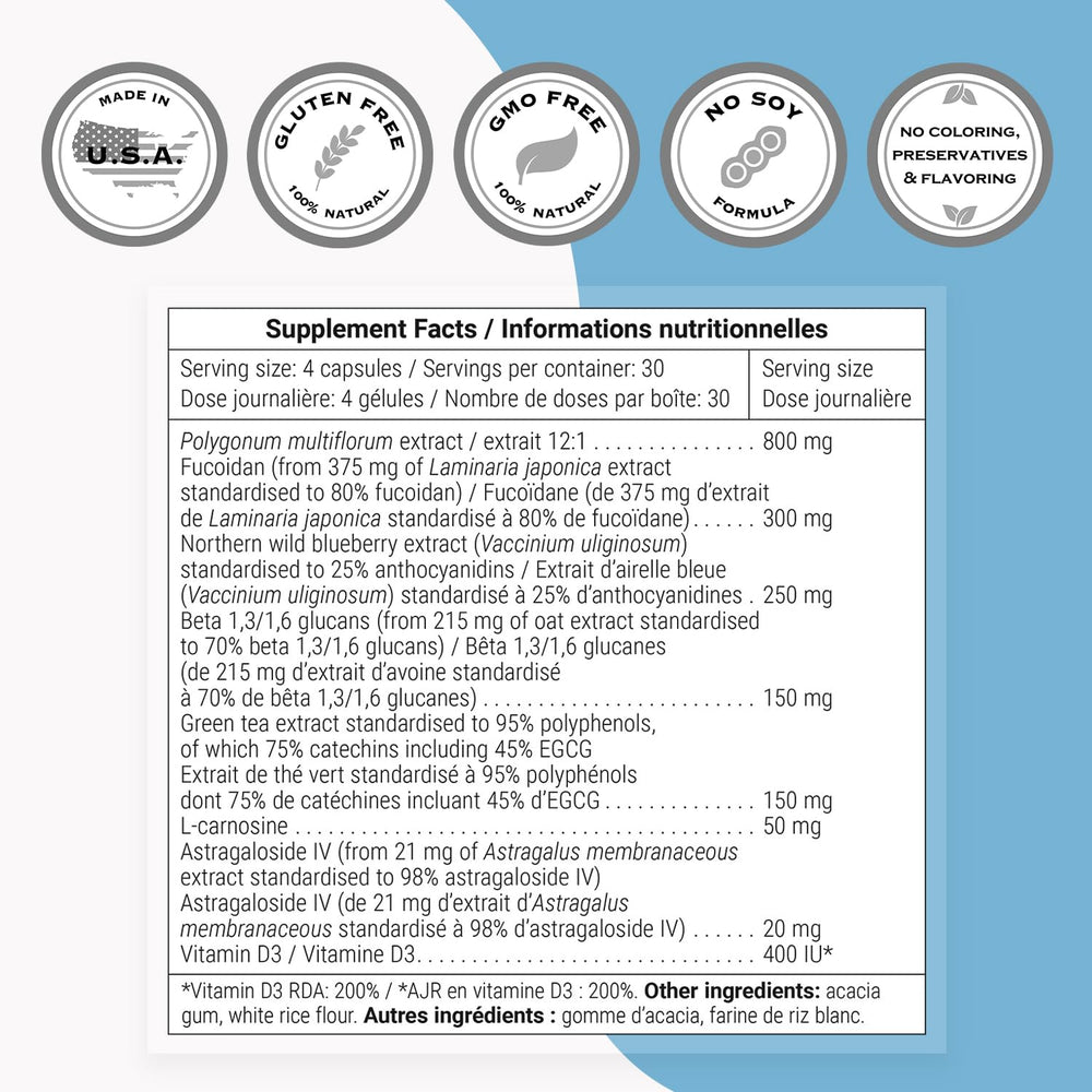 Supersmart Stem Cells Activator dosage label shows the 4 capsules daily recommendation.