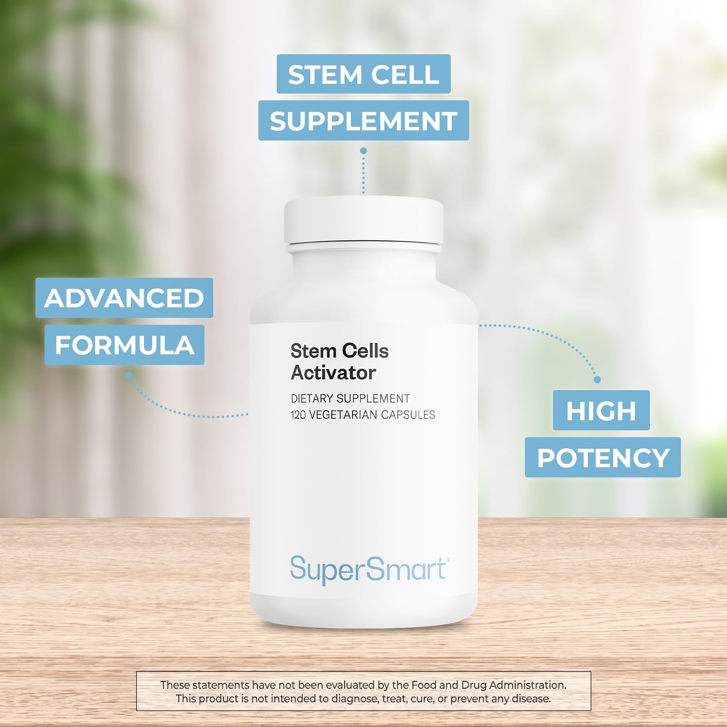 Supersmart Stem Cells Activator label details featuring Astragaloside IV and herbal blend.
