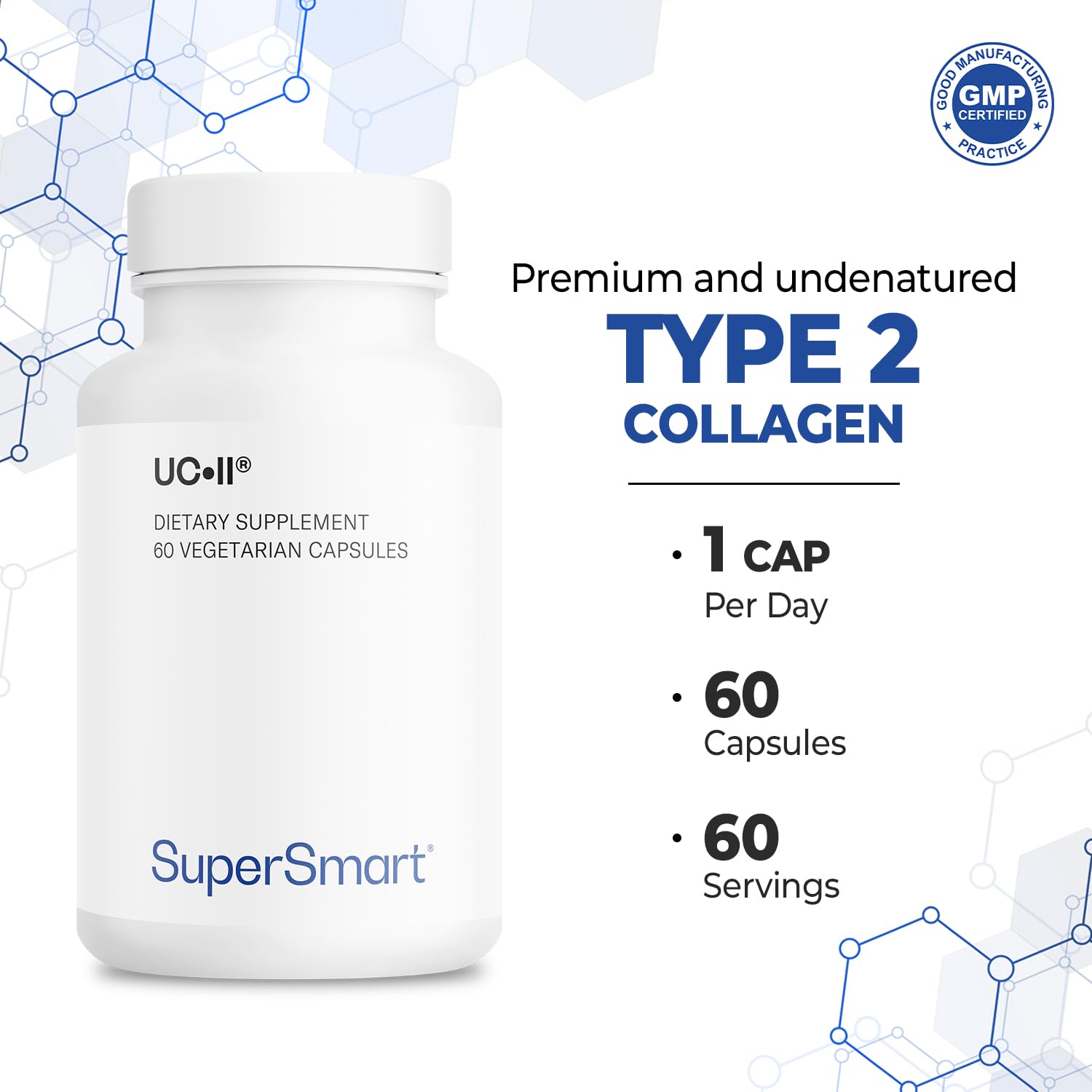Supersmart UC-II bottle with glass for easy nightly dosage.