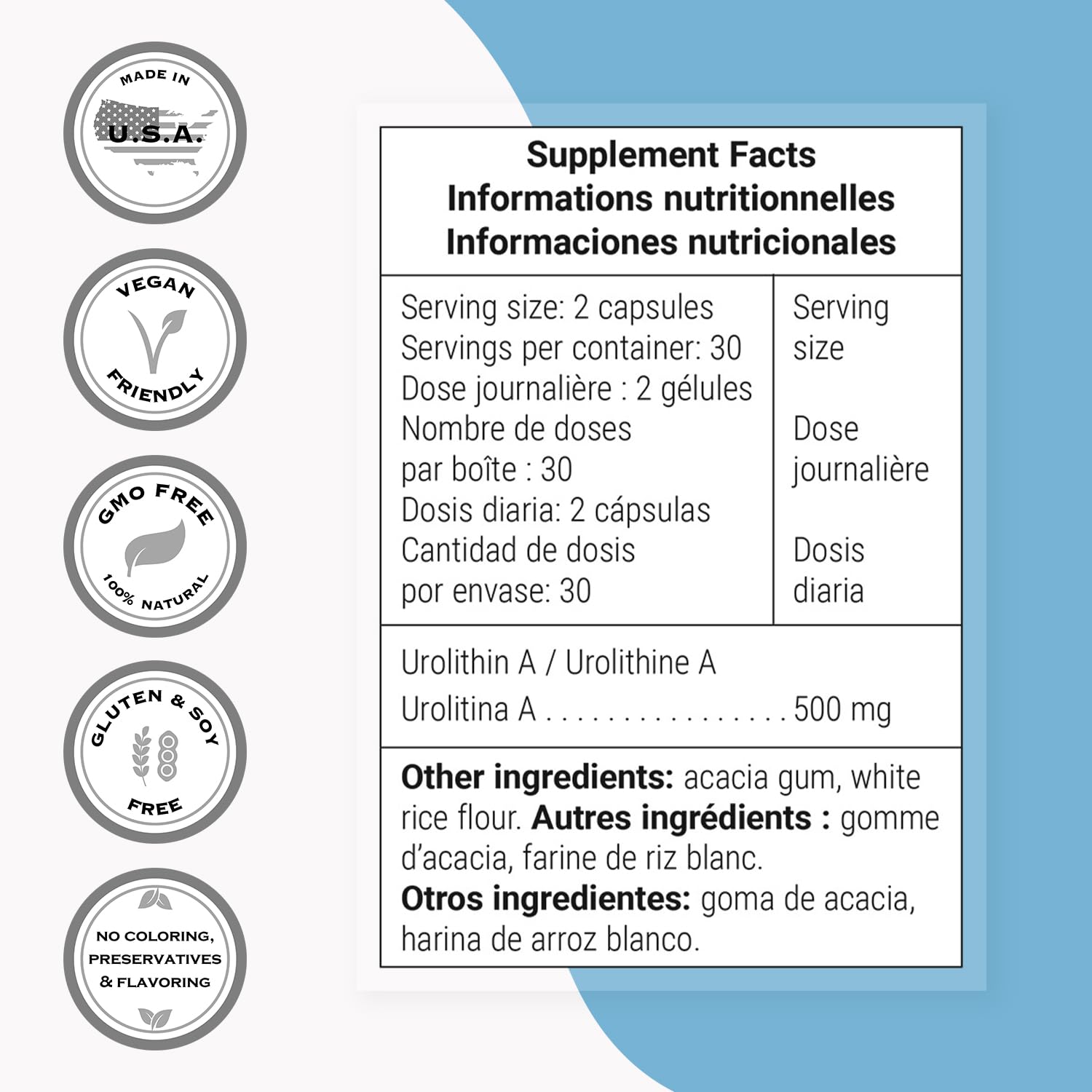 Supersmart Urolithin A packaging shows pomegranate extract source.