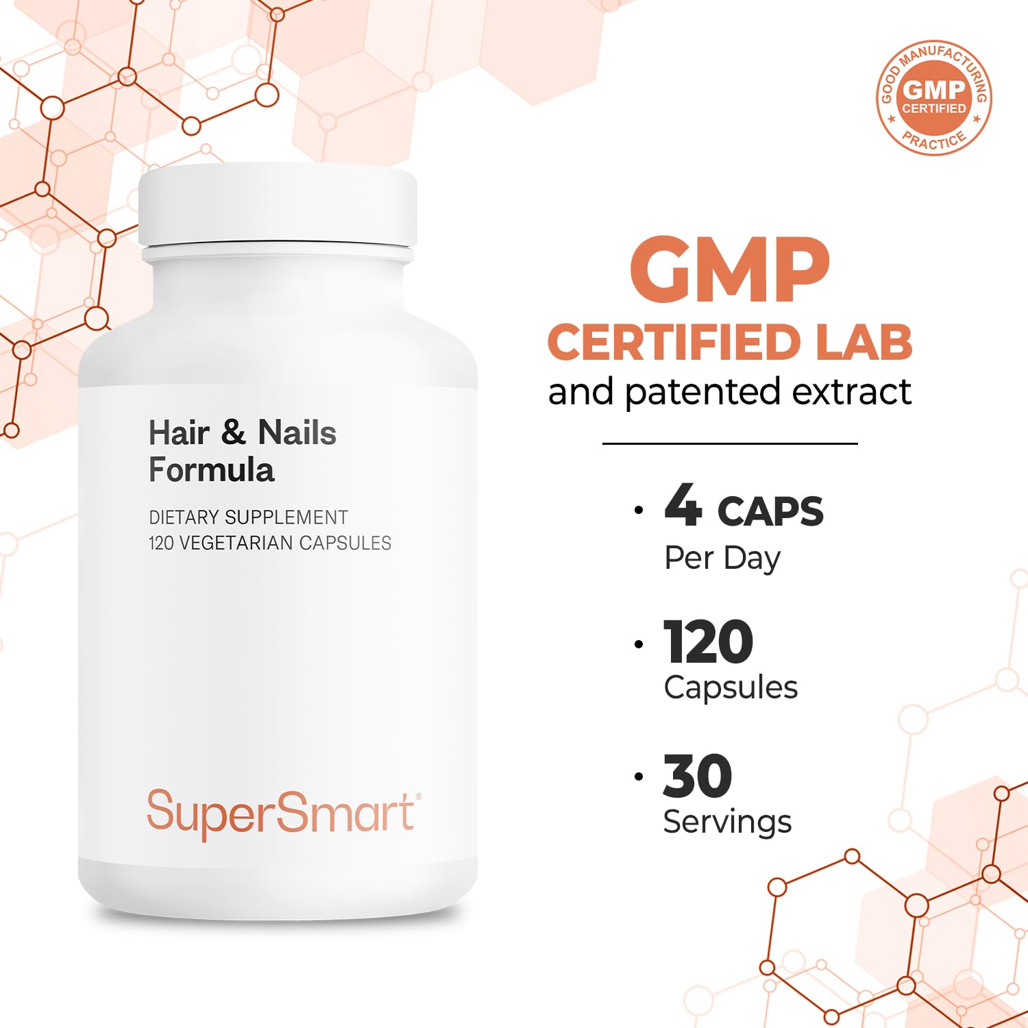 Supersmart Vegetarian capsules pack emphasizing vegan and gluten-free formula.
