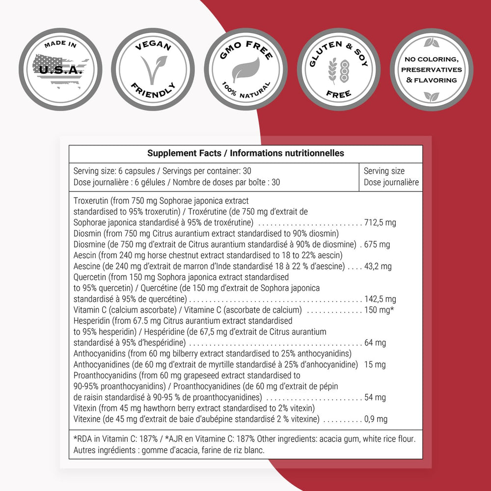Supersmart VeinoMax flavonoids panel with diosmin and hesperidin for synergy.