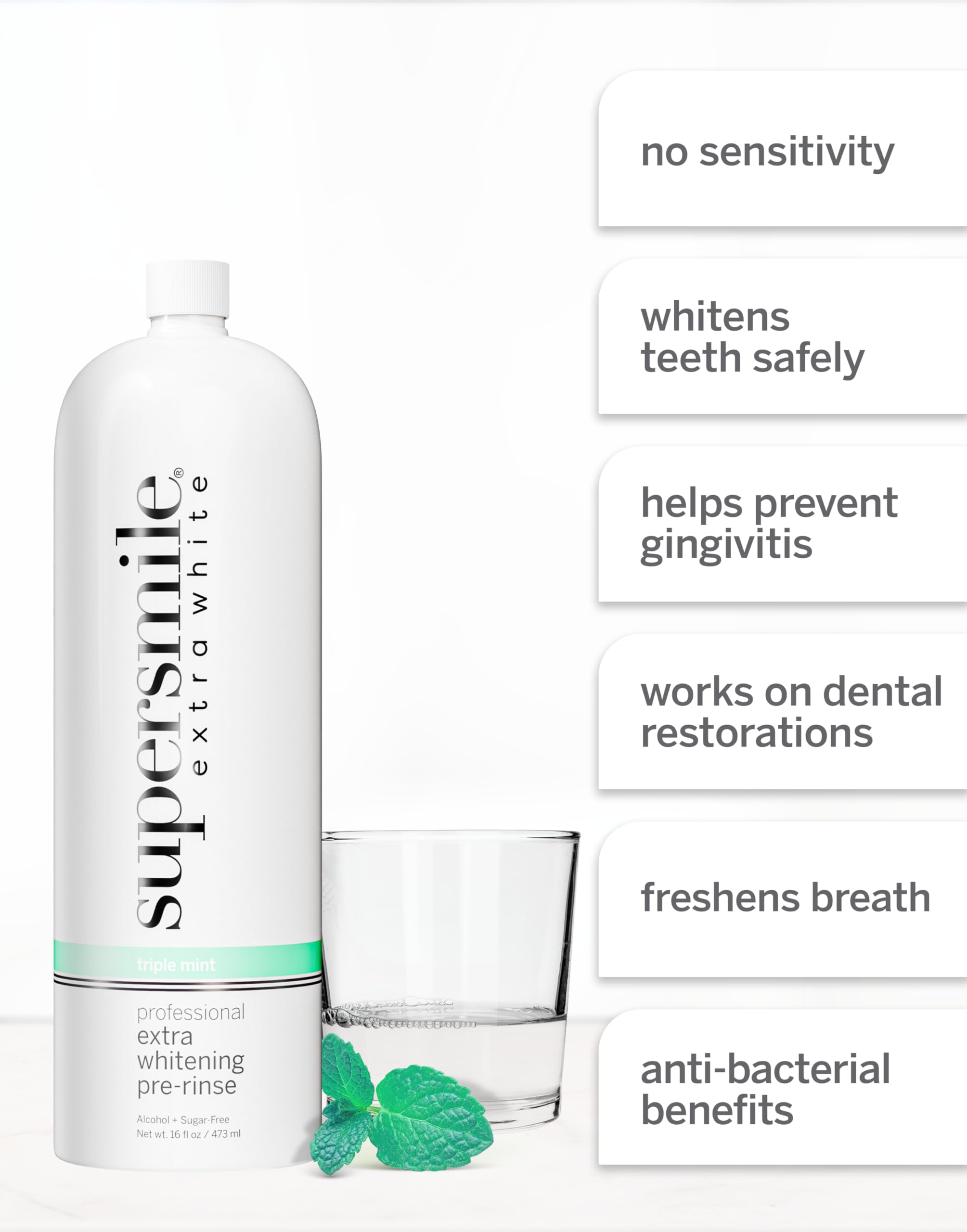 Close-up of Supersmile liquid for a refreshing feel