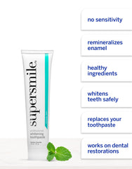 Supersmile Original Mint toothpaste tubes angle display whitening-friendly formula in action