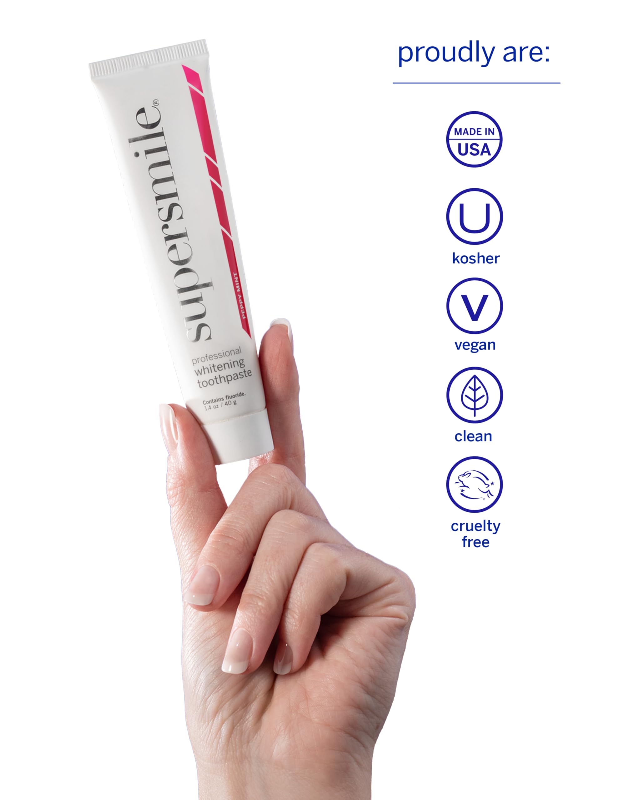 Close-up smile after using Supersmile Peppy Mint whitening toothpaste.