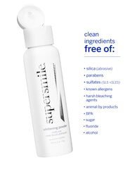 Supersmile triple-use product on bathroom counter conveys travel-friendly care