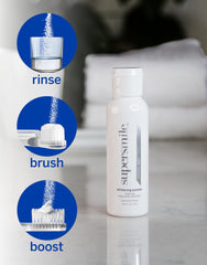 Supersmile triple-use powder boost application for brighter-looking teeth