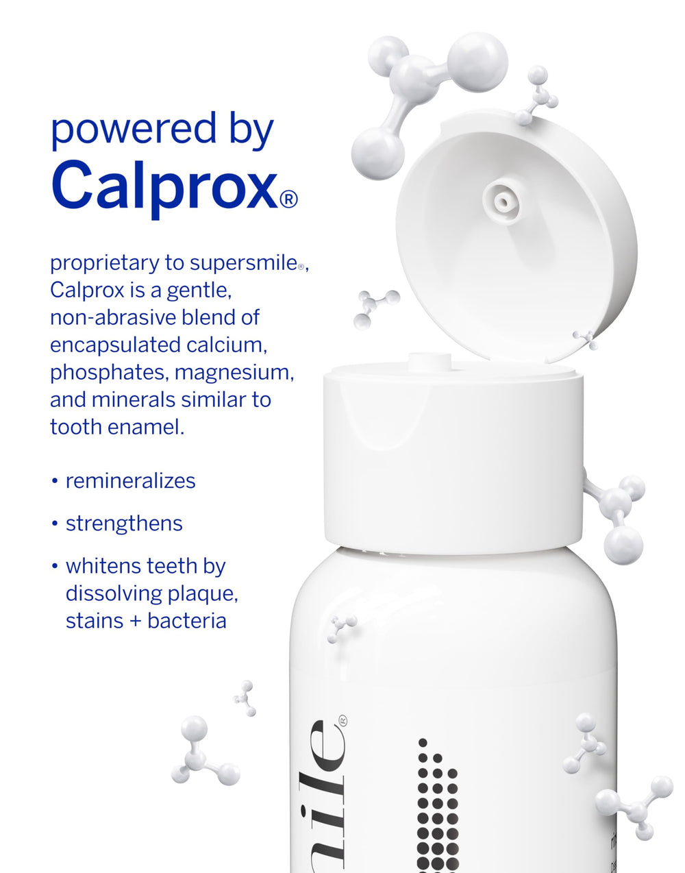 Supersmile triple-use whitening powder measuring spoon showing precise dosage