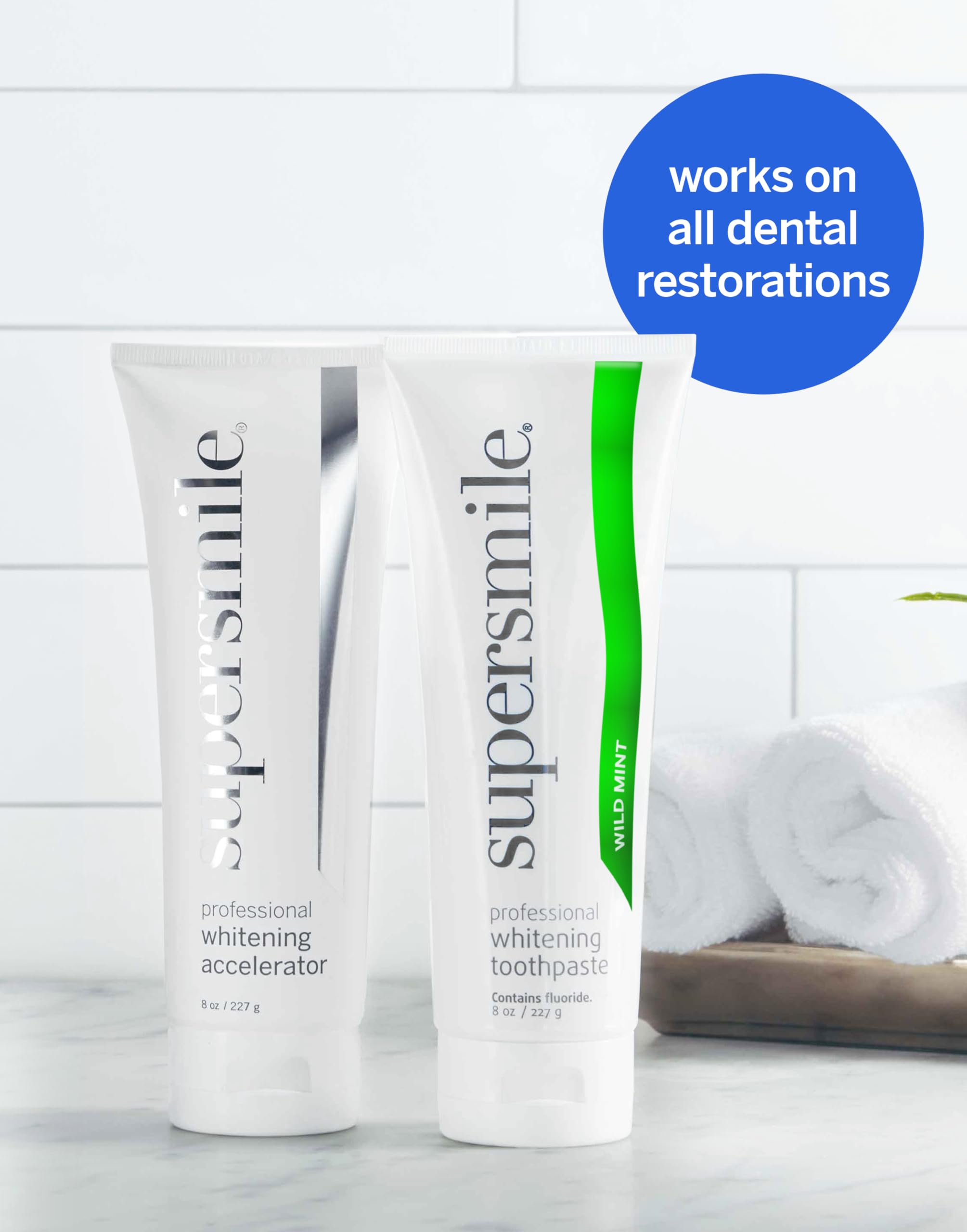 Supersmile Wild Mint before/after brightness visual demonstrates whitening progress