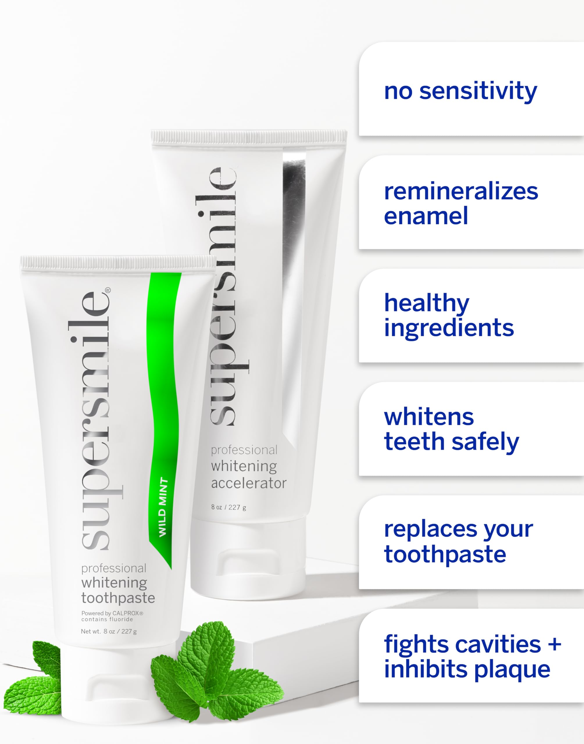 Supersmile Wild Mint packaging display showcasing 2-step system
