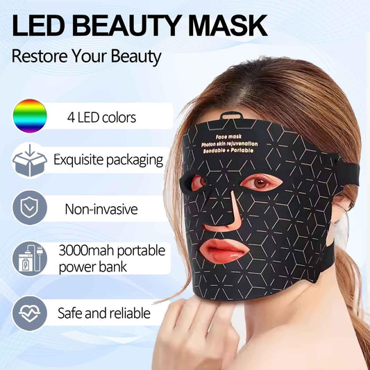 Supersred LED mask showing four color modes for versatile treatment