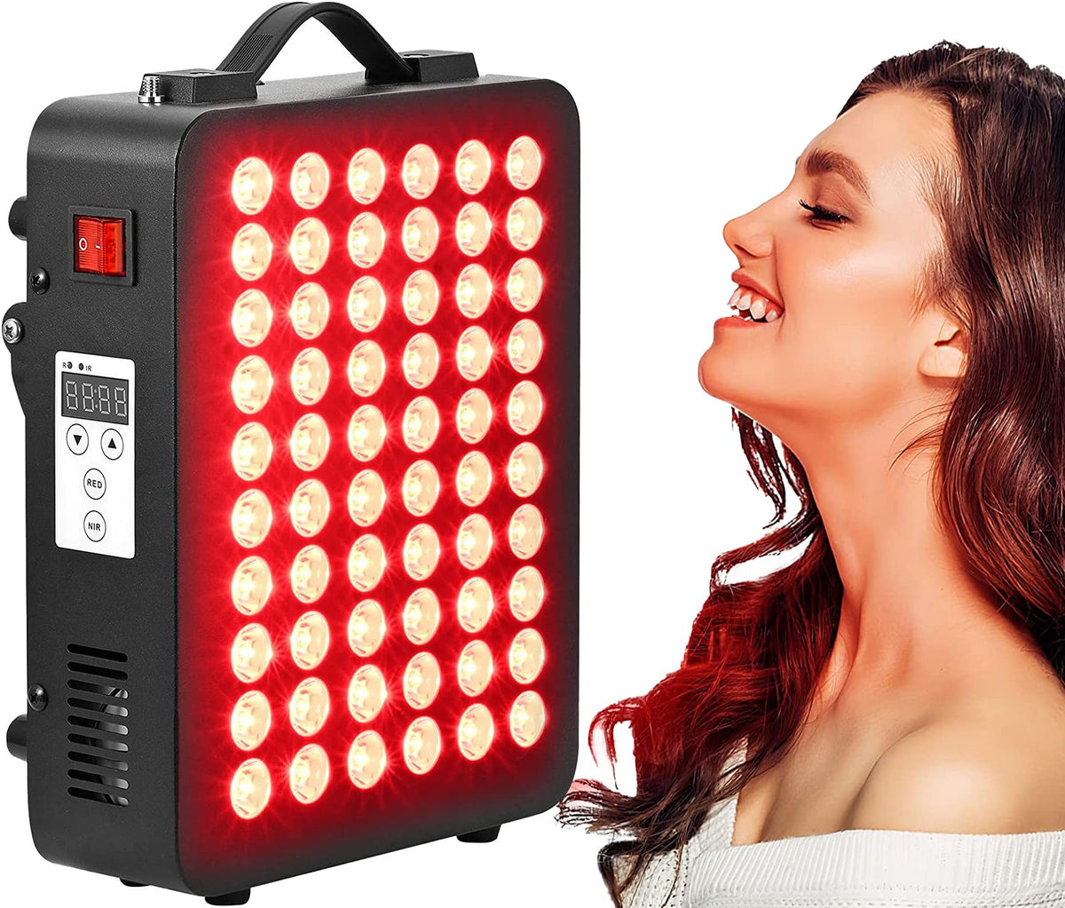 Supersred red light panel front view with 660nm/850nm LEDs for skin and muscle support.