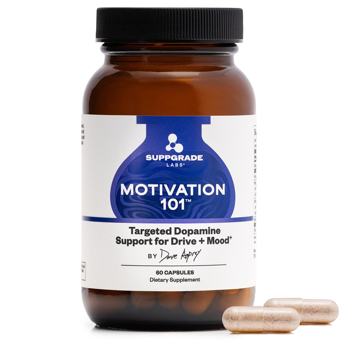 Suppgrade Labs Motivation 101 bottle with capsules promoting steady focus and motivated work sessions