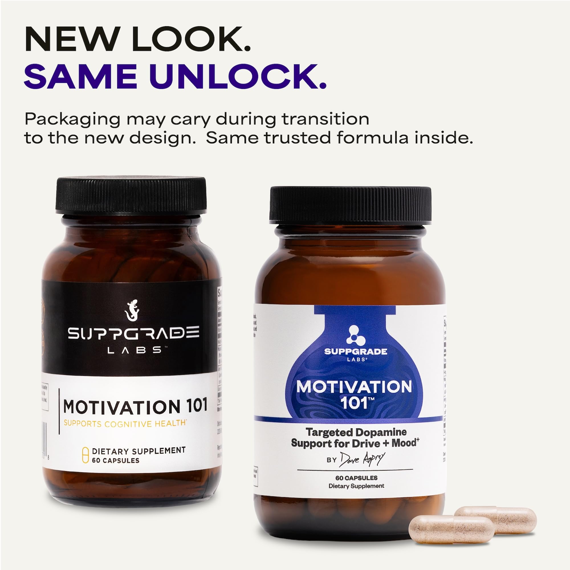 Suppgrade Labs Motivation 101 capsules suggest a clean, non-stimulant approach to mental energy