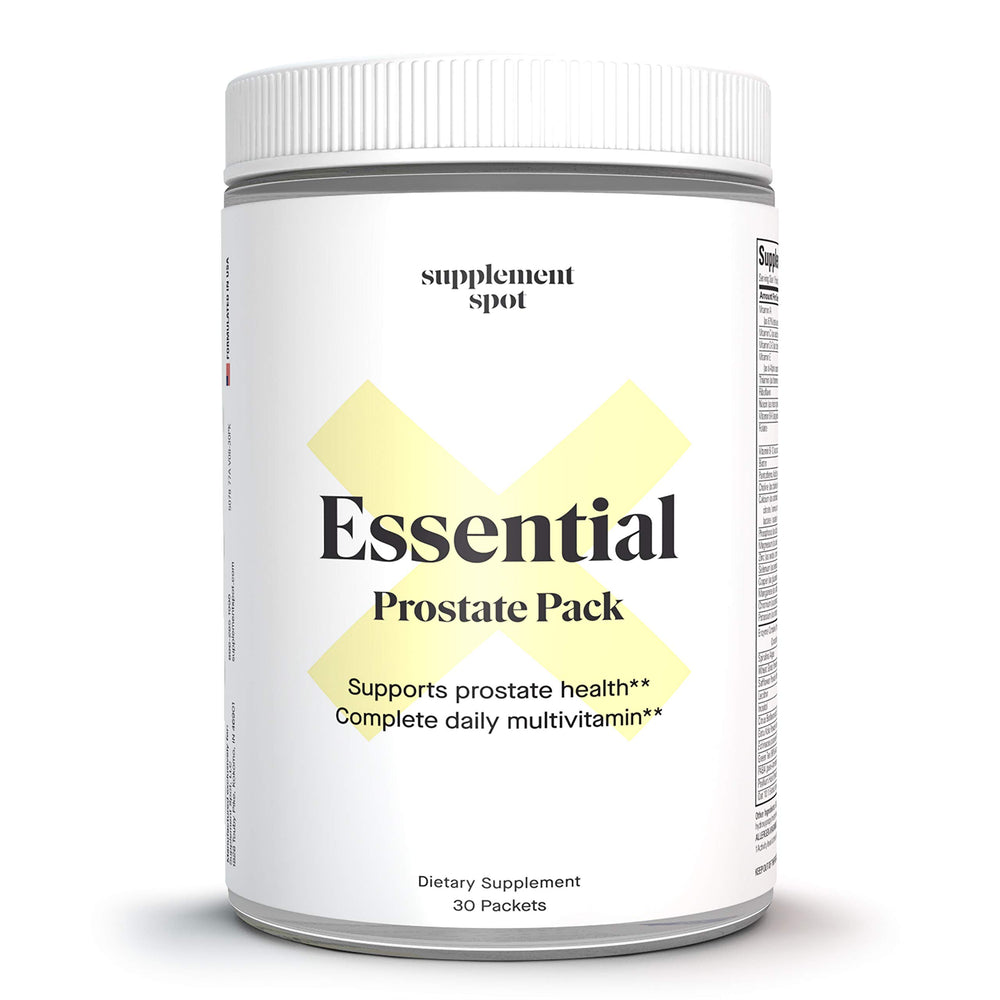 Supplement Spot Essential Prostate Pack packets on table for convenient daily nutrition