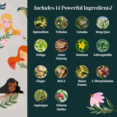 Supplement Universe packaging display emphasizing 14 women's health ingredients