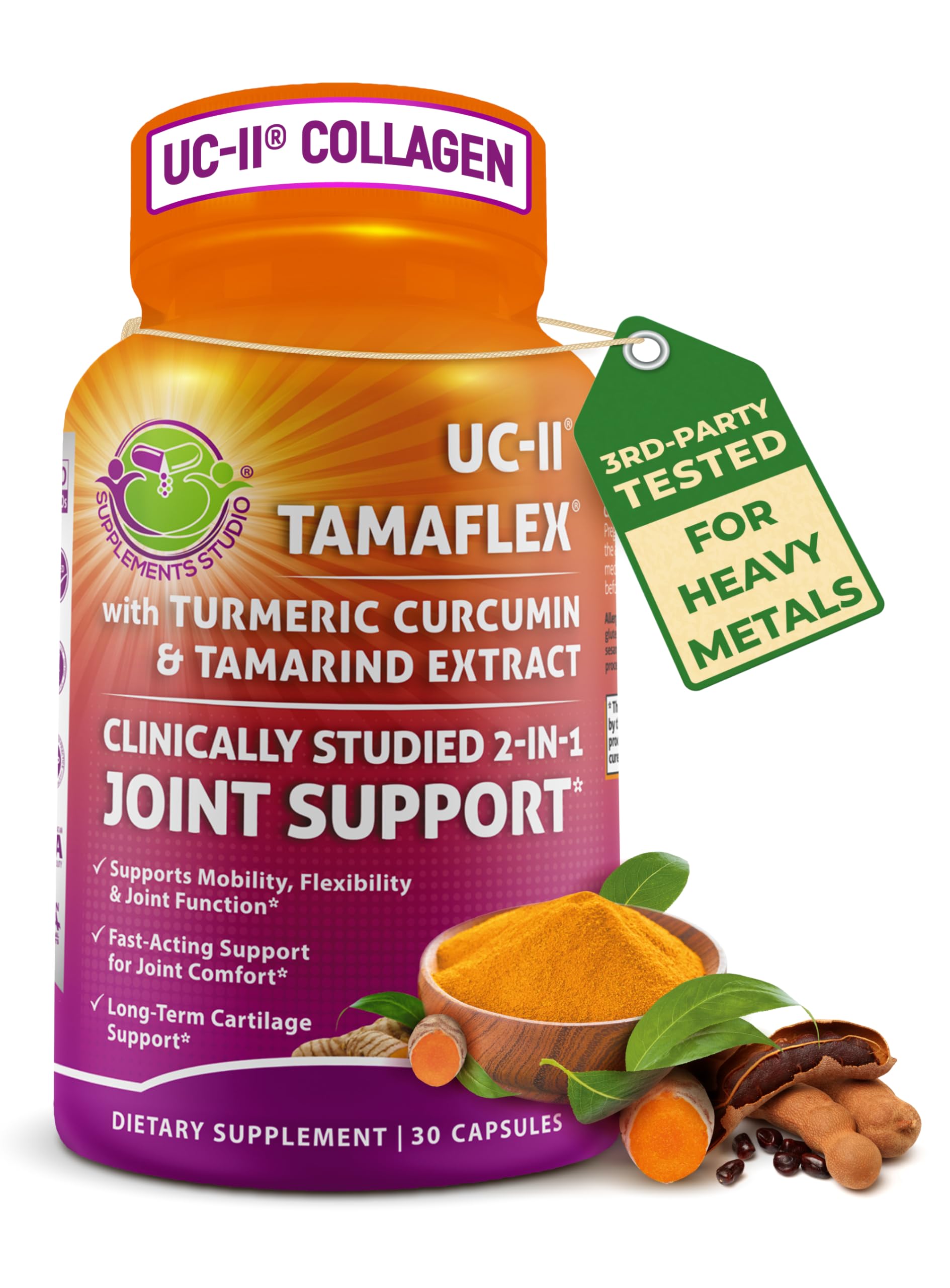 SUPPLEMENTS STUDIO Joint Support UCII TamaFlex bottle highlights easy daily capsules for mobility.