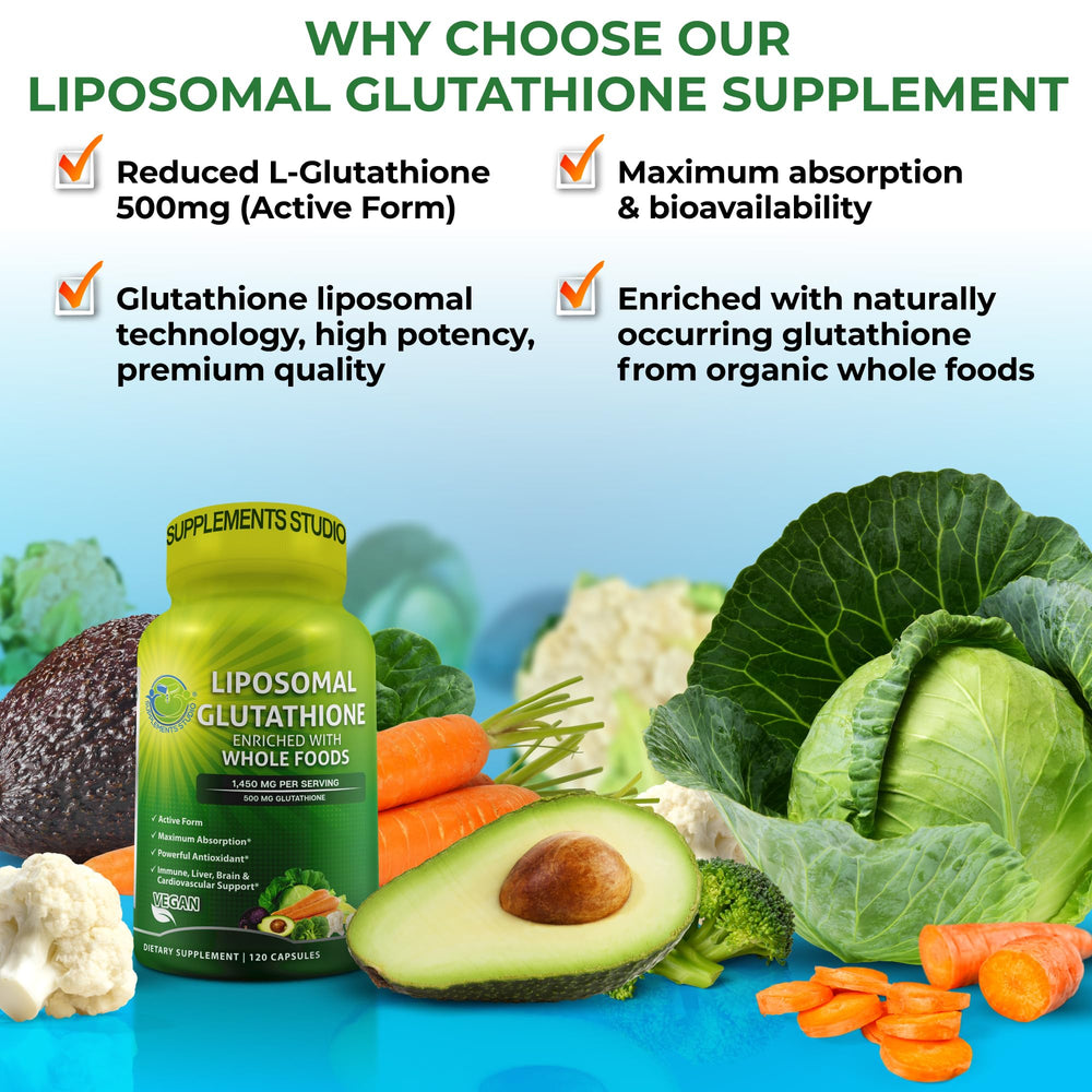 SUPPLEMENTS STUDIO Liposomal Glutathione bottle back showing supplement facts.