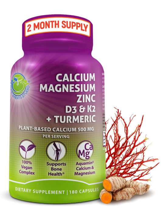 SUPPLEMENTS STUDIO Plant-Based Calcium bottle front promotes vegan bone support