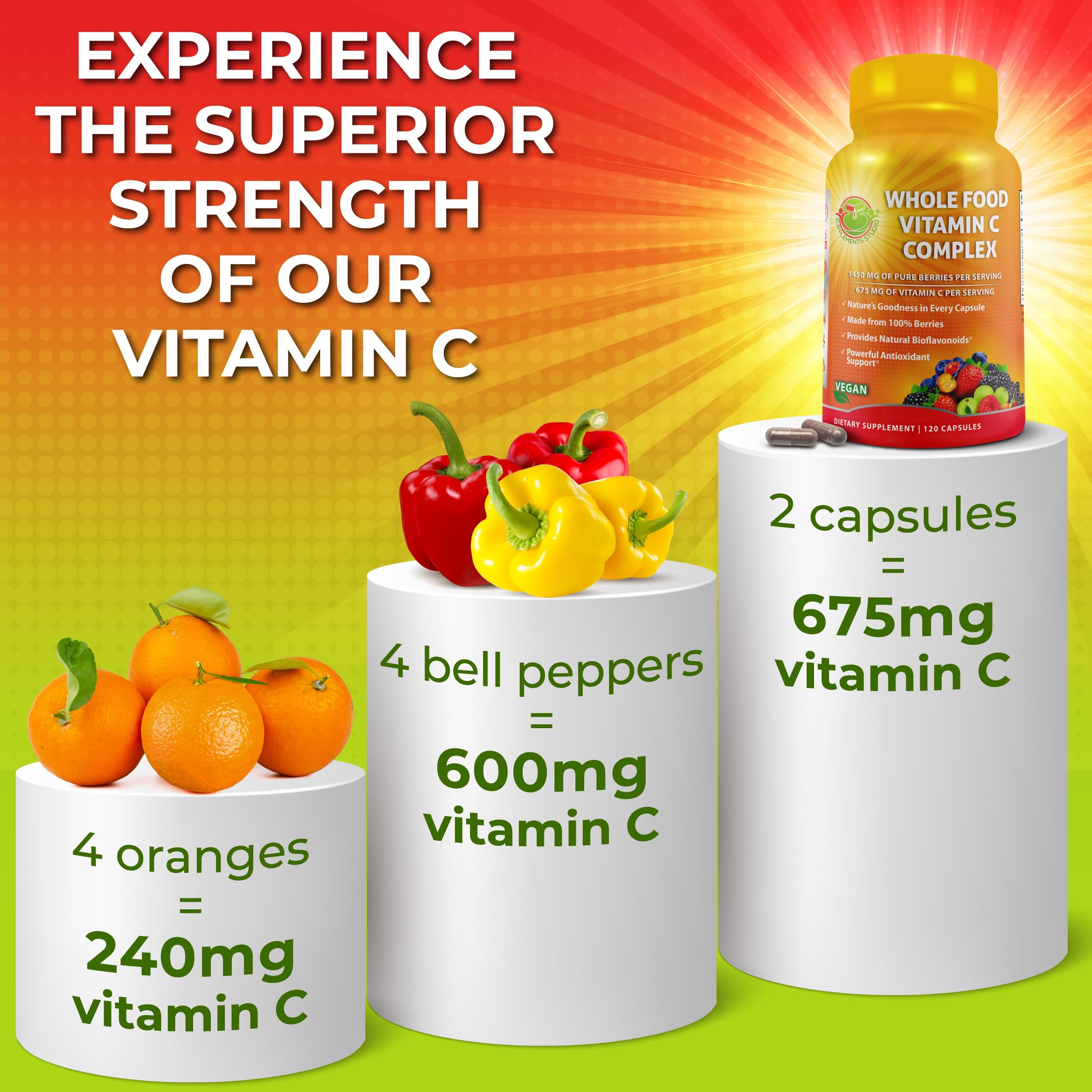 Supplements Studio Whole Food Vitamin C Berry Blend label on bottle.