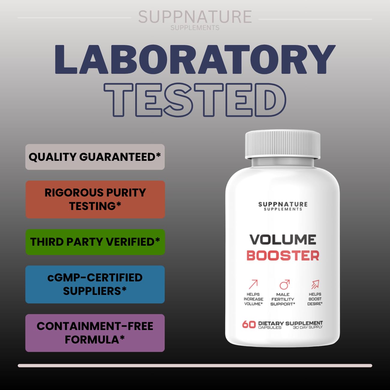 SuppNature Volume Booster packaging illustrating a compact jar for convenient use
