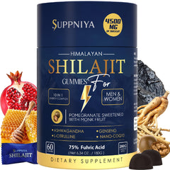 Suppniya Himalayan Shilajit Gummies bottle pour for easy daily energy.