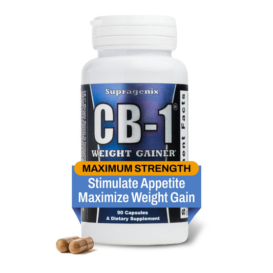Supragenix CB-1 bottle front view highlighting the weight gain formula