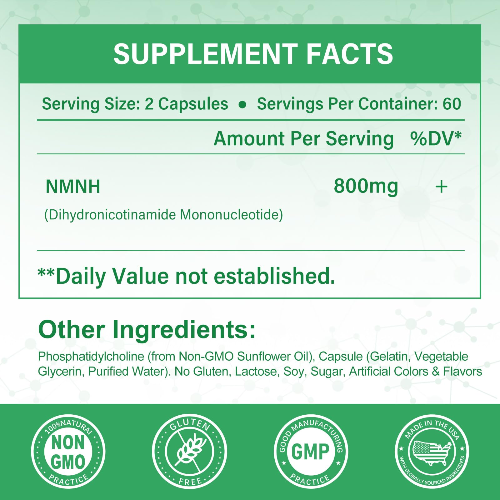 SUPRANOURISH NMNH capsules for daily use, 800 mg per serving, easy routine