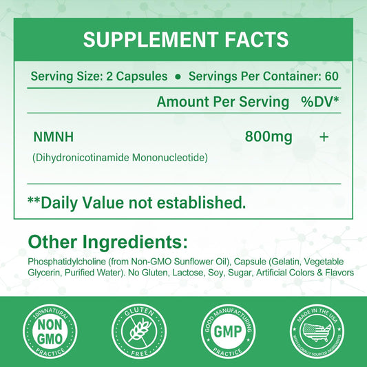 SUPRANOURISH NMNH capsules for daily use, 800 mg per serving, easy routine