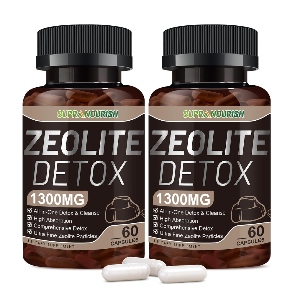 Supranourish Zeolite Detox Capsules bottle offers a convenient 60-day supply for daily wellness.
