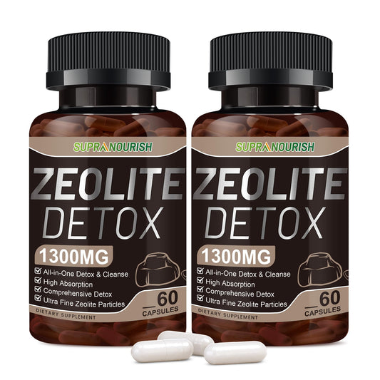 Supranourish Zeolite Detox Capsules bottle offers a convenient 60-day supply for daily wellness.