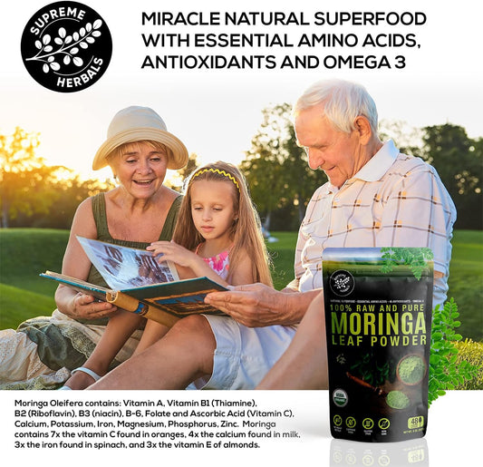 SUPREME HERBALS close-up of fine moringa powder texture for easy mixing