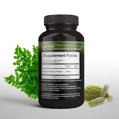 Supreme Herbals Moringa powder capsule closeup—high-quality raw moringa inside.
