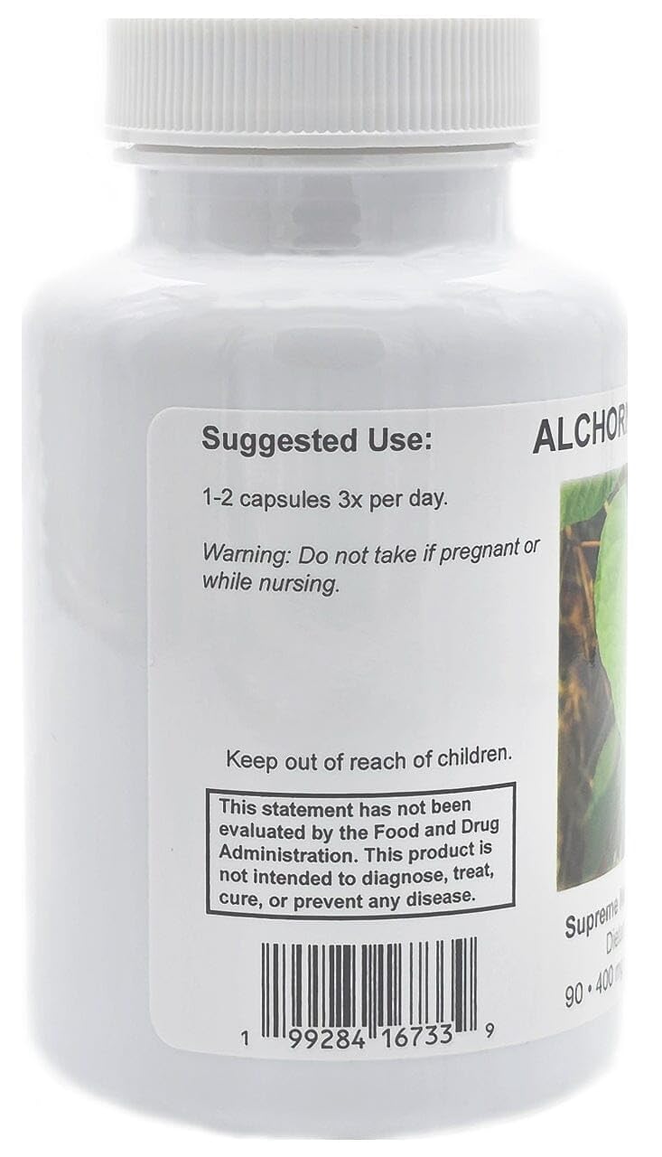 Alchornea Supreme capsule closeup showing pure leaves and vegetarian formula