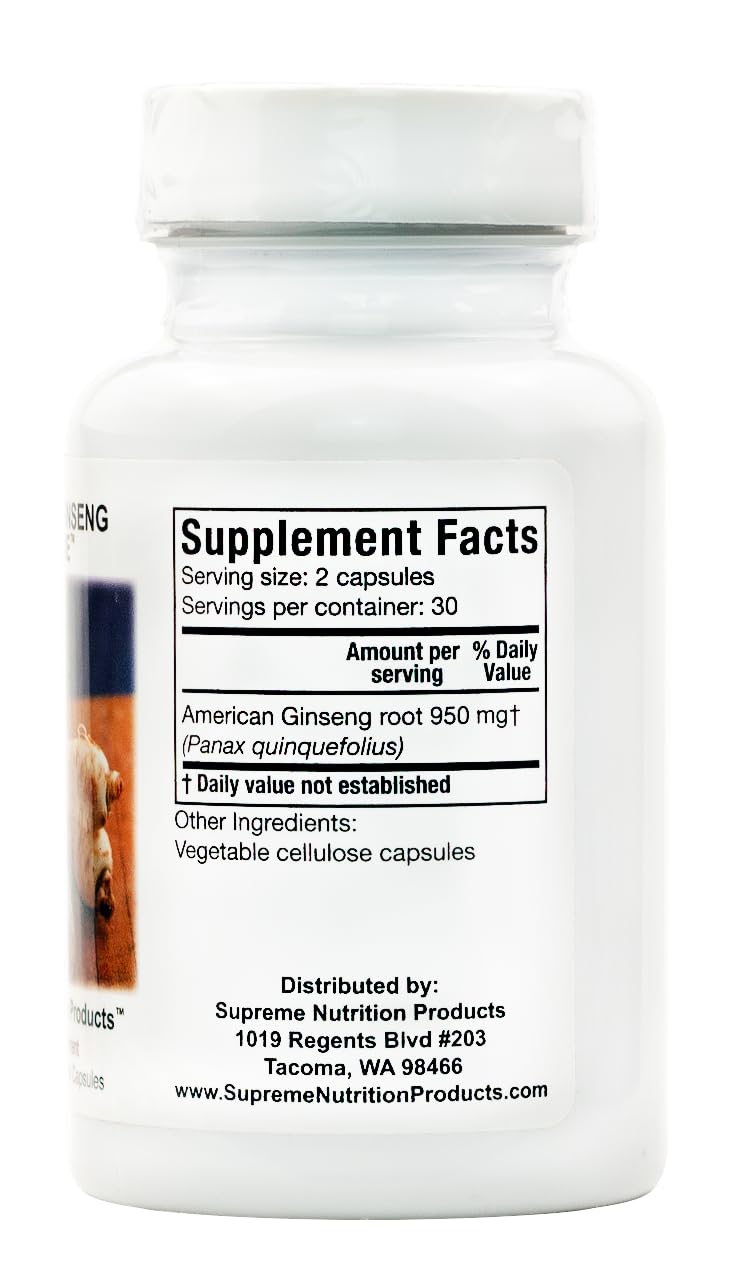 Green capsules from Supreme Nutrition American Ginseng for easy daily use.