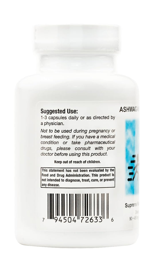 Supreme Nutrition Ashwagandha capsules close-up highlighting vegetarian form for plant-based daily support
