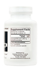 Spread of capsules beside a ruler for scale, Supreme Nutrition showing serving size