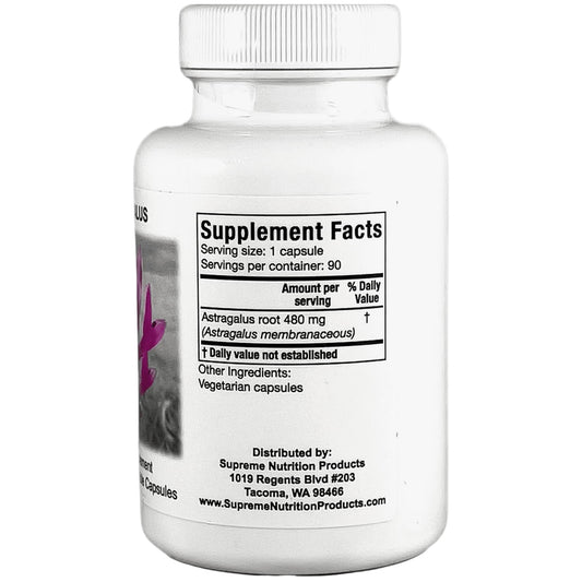 Close-up of Supreme Nutrition Astragalus Supreme capsules showing pure plant-based contents