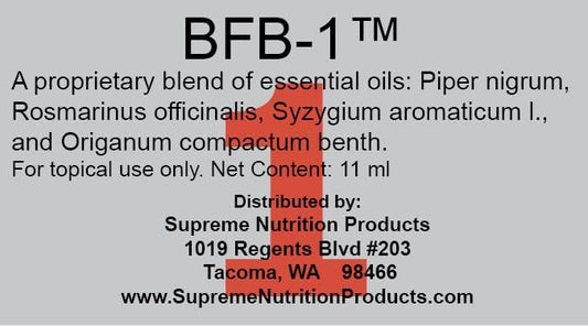 Supreme Nutrition BFB-1 label on packaging, ideal for blends.