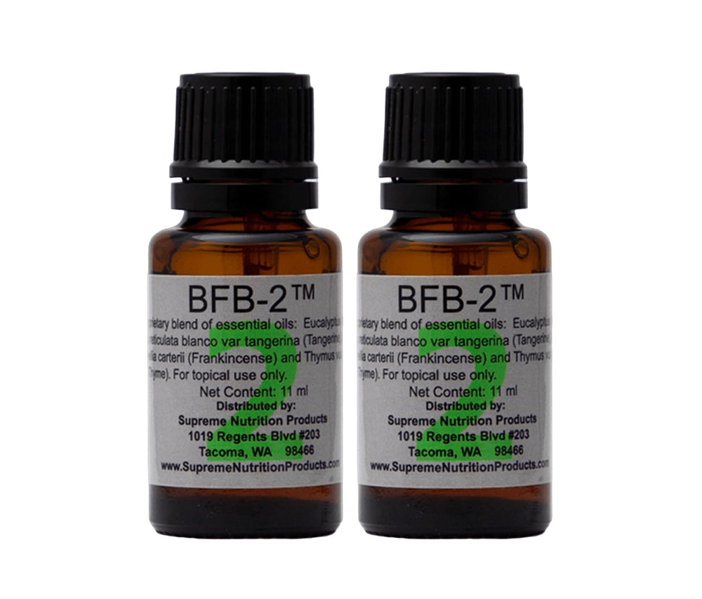Supreme Nutrition BFB-2 essential oil blend bottle ready for diffuser use and refreshing ambience.