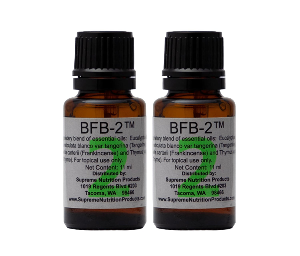 Supreme Nutrition BFB-2 essential oil blend bottle ready for diffuser use and refreshing ambience.