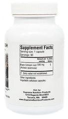 Label close-up on Supreme Nutrition Black Cohosh Supreme highlighting purity and absence of fillers