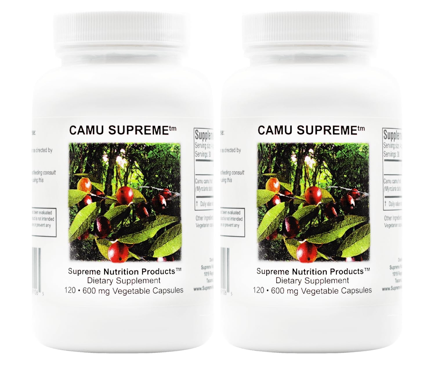 Supreme Nutrition Camu Supreme bottle front with capsules for daily wellness