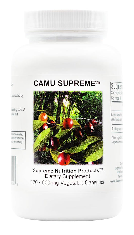 Supreme Nutrition Camu Supreme bottle shown for easy daily capsule ritual.