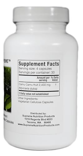 Supreme Nutrition Camu Supreme capsules close-up highlighting pure fruit encapsulation.