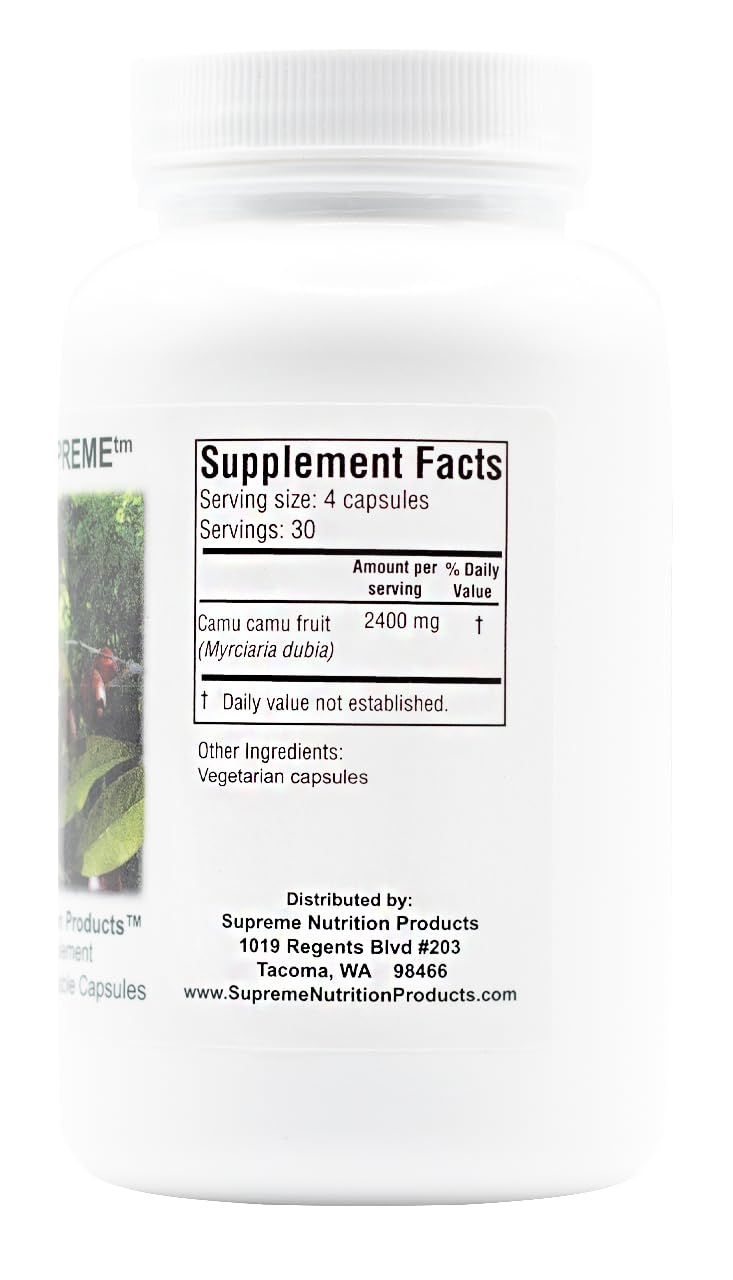 Supreme Nutrition Camu Supreme packaging featuring vegetarian capsules.
