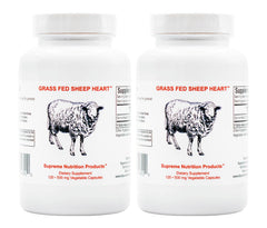 Supreme Nutrition grass-fed sheep heart bottle front view with easy-to-swallow capsules